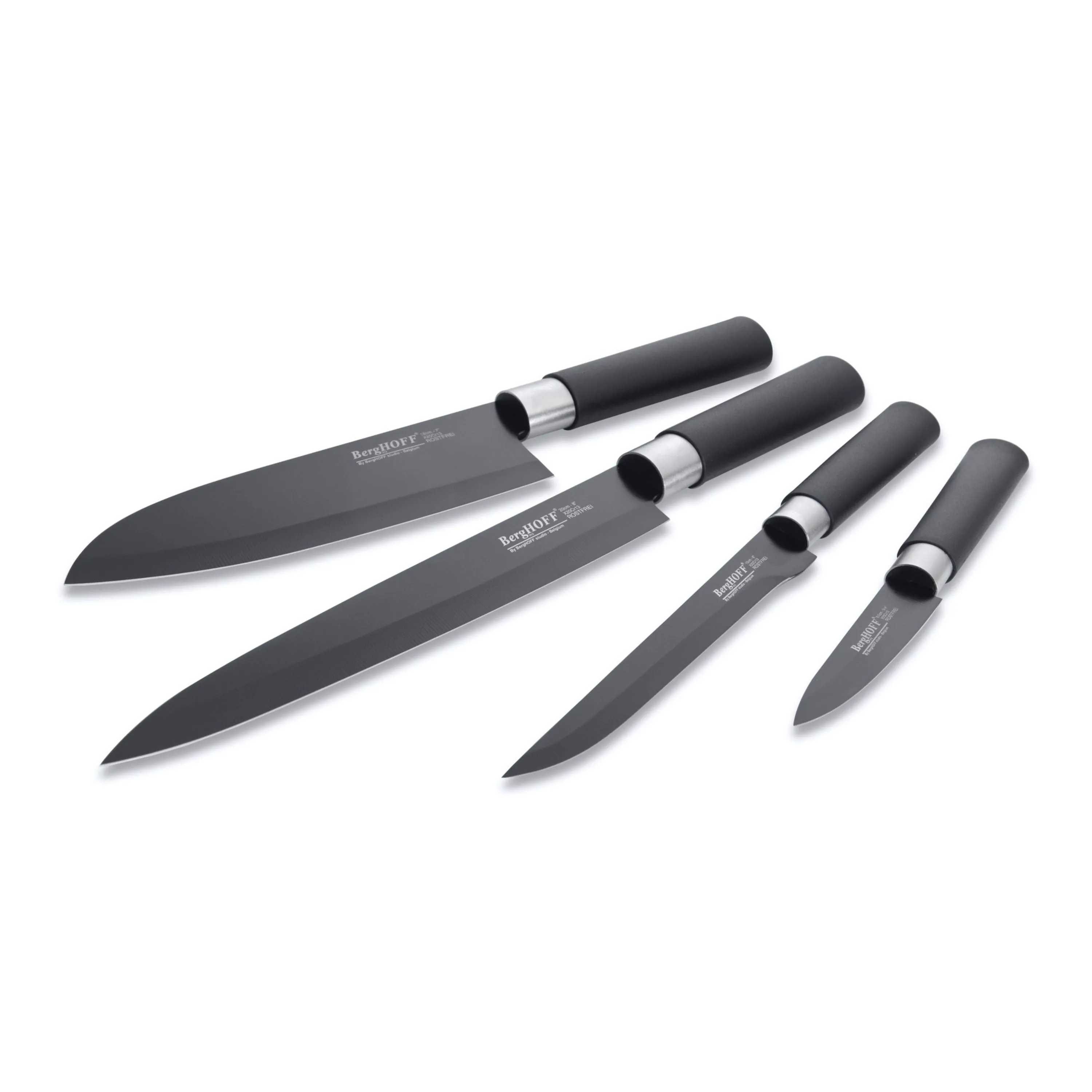 BergHOFF Essentials 4Pc Ceramic Coated Stainless Steel Knife Set, Black Food Storage,Kitchen Storage