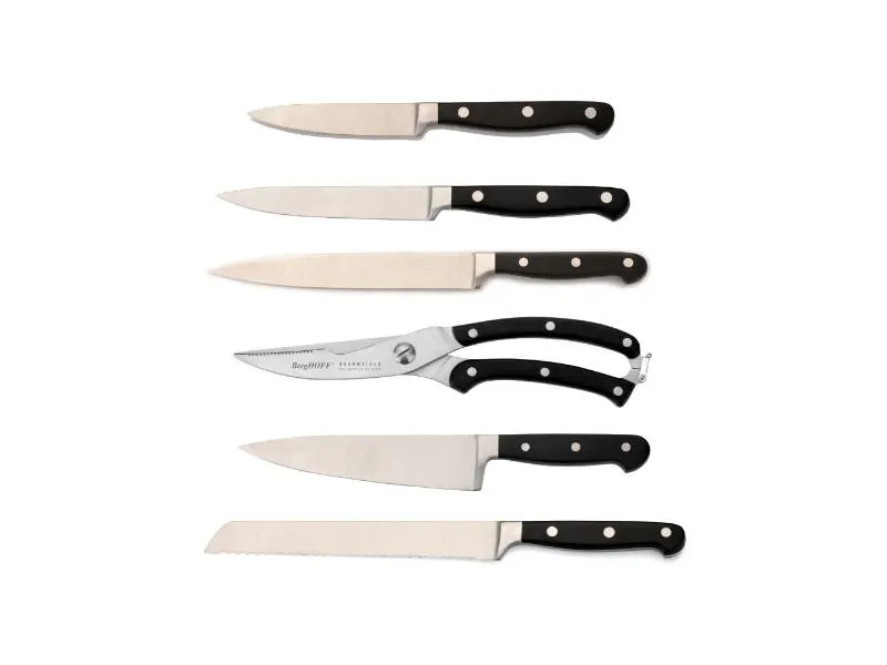 BergHOFF Essentials 6Pc Triple Riveted Knife Set, Stainless Steel, Poultry Shears, ABS Handle Food Storage,Kitchen Storage
