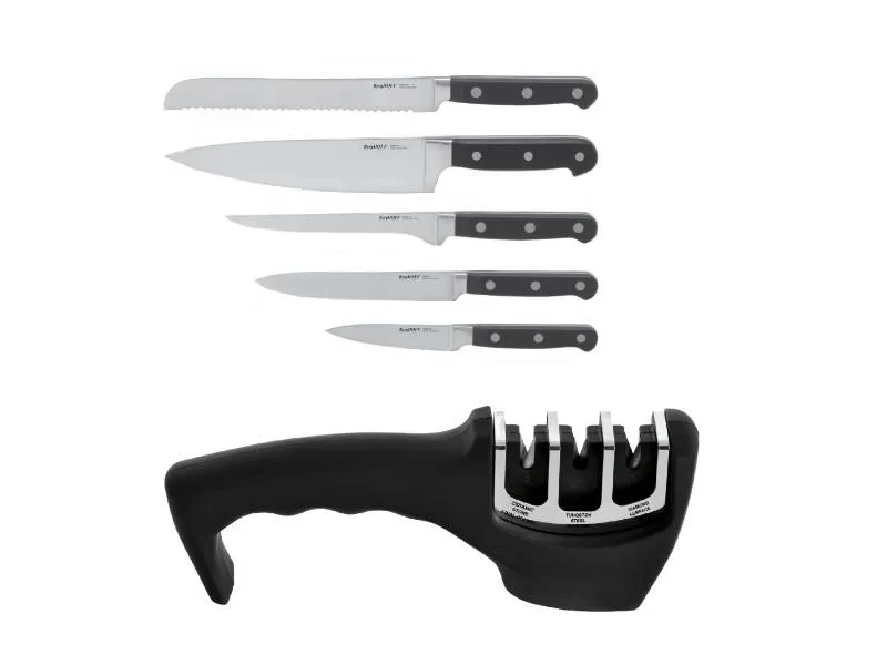 BergHOFF Essentials Contempo 6Pc Stainless Steel Knife Set with Wood Case Food Storage,Kitchen Storage