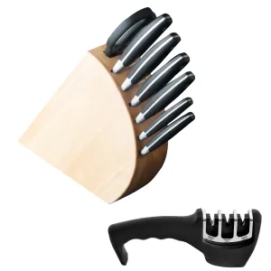 BergHOFF Forged 9pc Stainless Steel Knife Block Set with 3-in-1 Sharpener Food Storage,Kitchen Storage