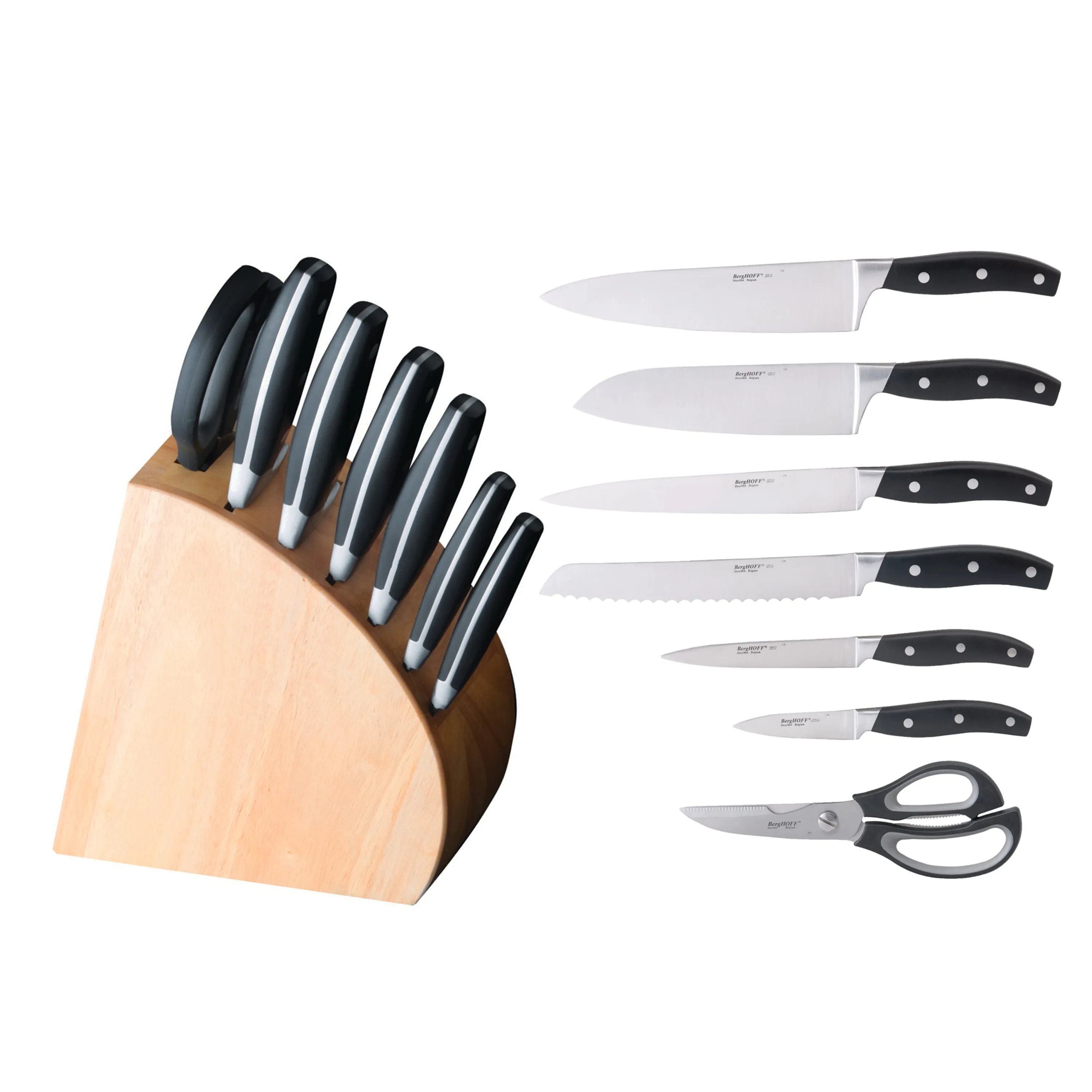 BergHOFF Forged 9pc Stainless Steel Knife Block Set with 3-in-1 Sharpener
