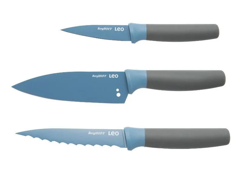 BergHOFF Leo 3Pc Kitchen Knife Starter Set, Blue Food Storage,Kitchen Storage