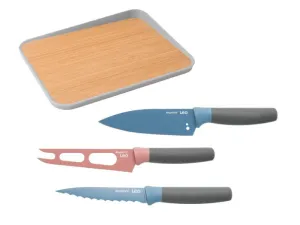 BergHOFF Leo 4Pc Stainless Steel Knife Set with 16" Bamboo Cutting Board, Multicolors Food Storage,Kitchen Storage