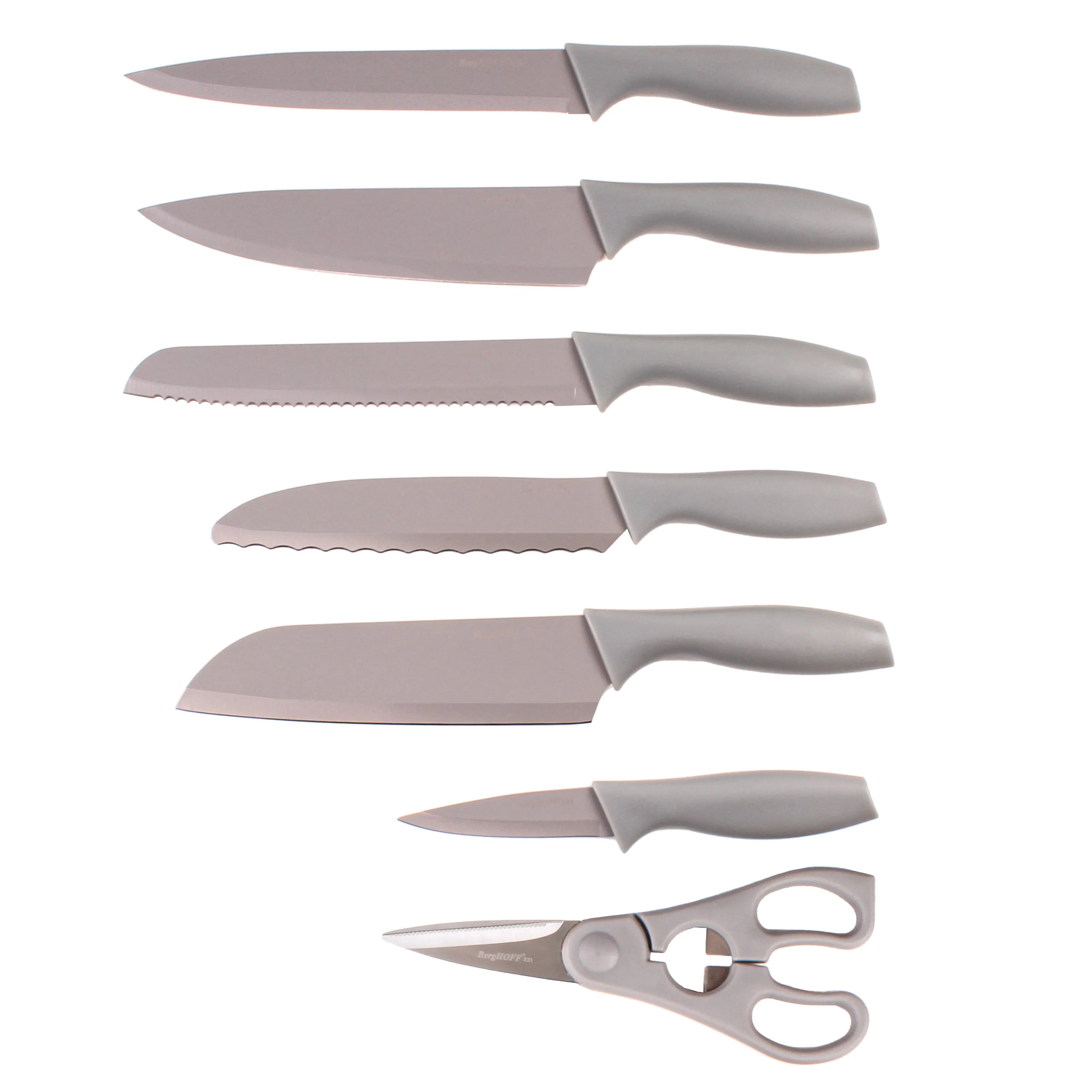 BergHOFF Leo 8Pc Stainless Steel Kitchen Knife Set with Universal Knife Block, Grey