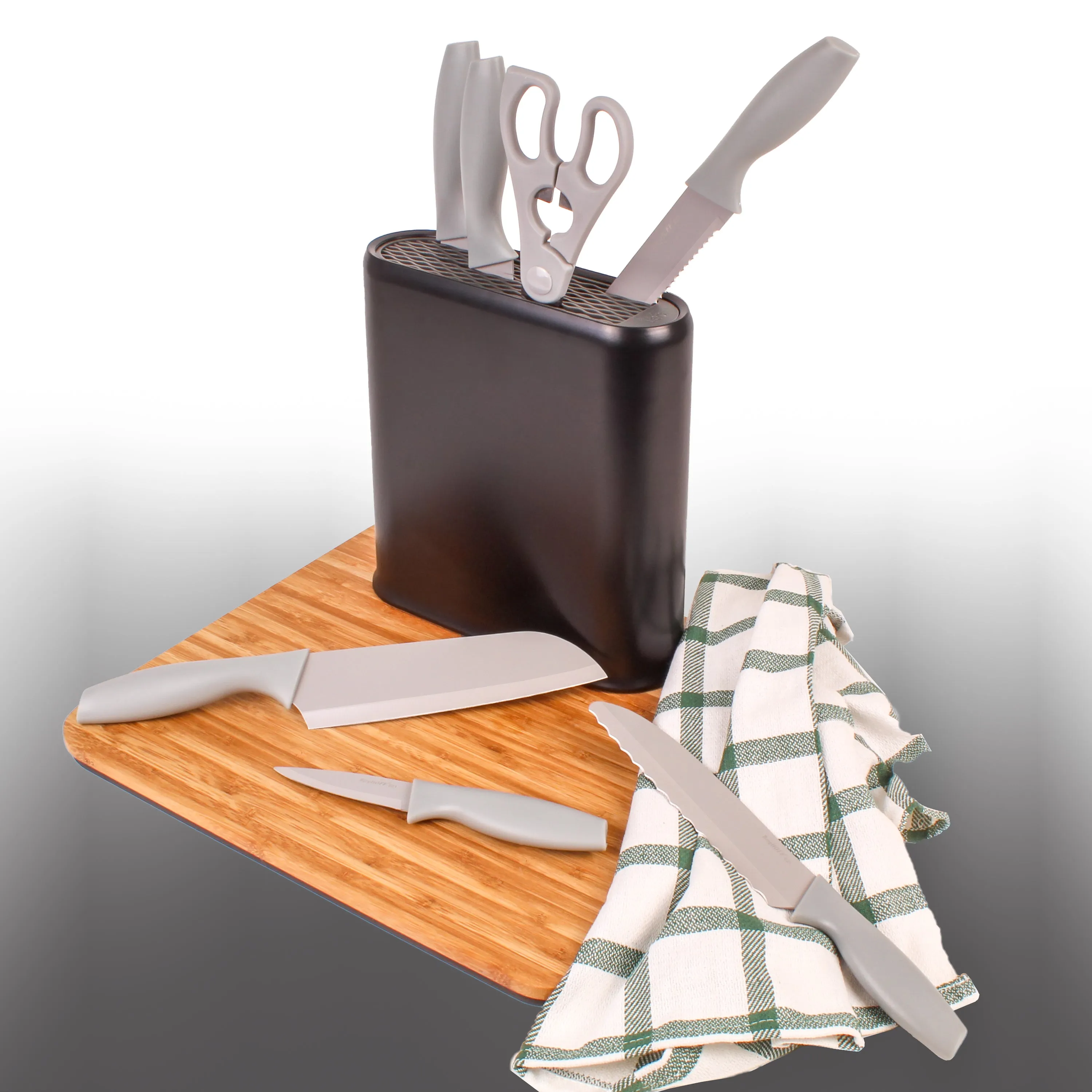 BergHOFF Leo 8Pc Stainless Steel Kitchen Knife Set with Universal Knife Block, Grey