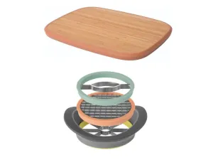 BergHOFF Leo All-in-One Slicer, 14.5" Bamboo Cutting Board, Interchangeble Blades Food Storage,Kitchen Storage