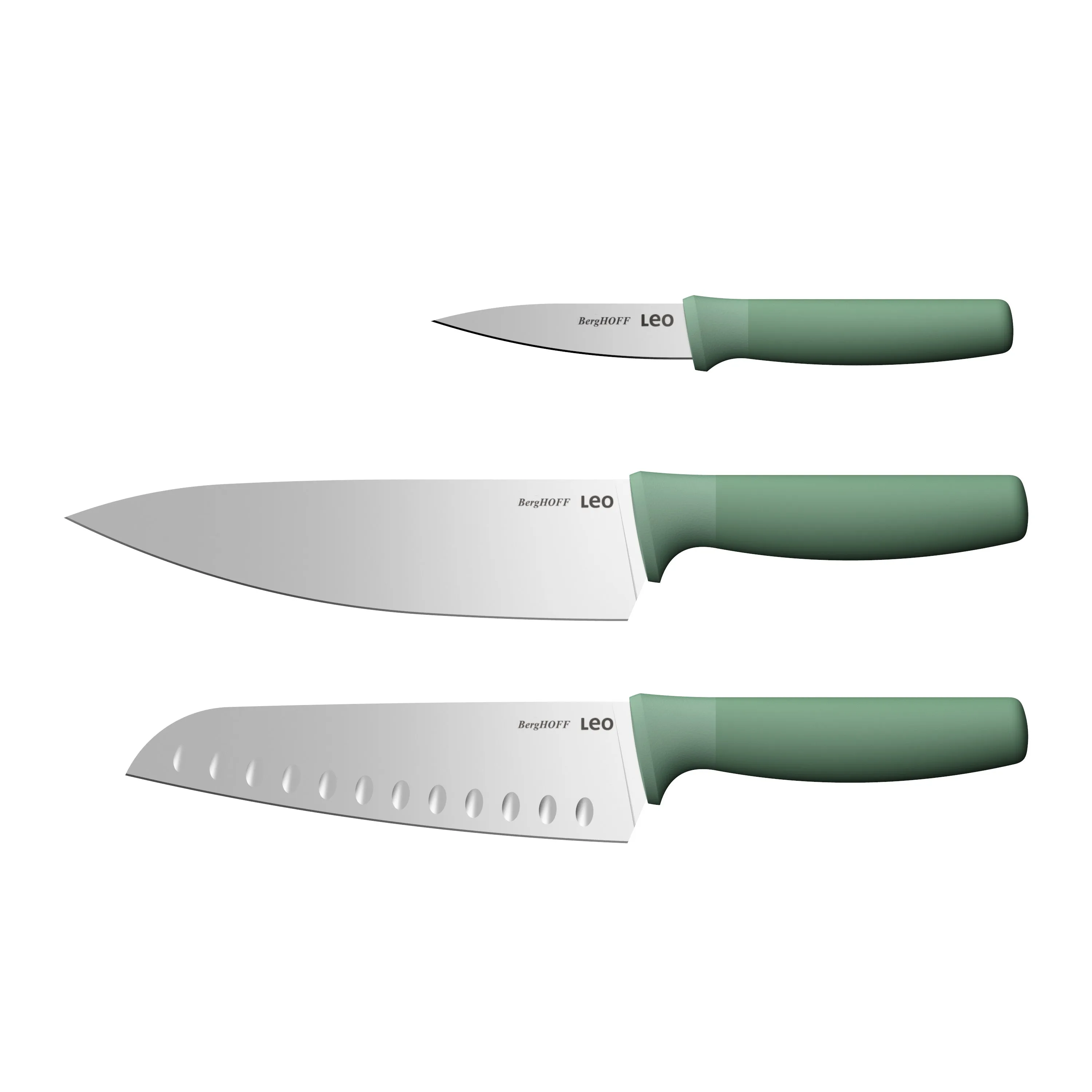 BergHOFF Leo Forest Stainless Steel 3Pc Advanced Knife Set, Recycled Material Food Storage,Kitchen Storage