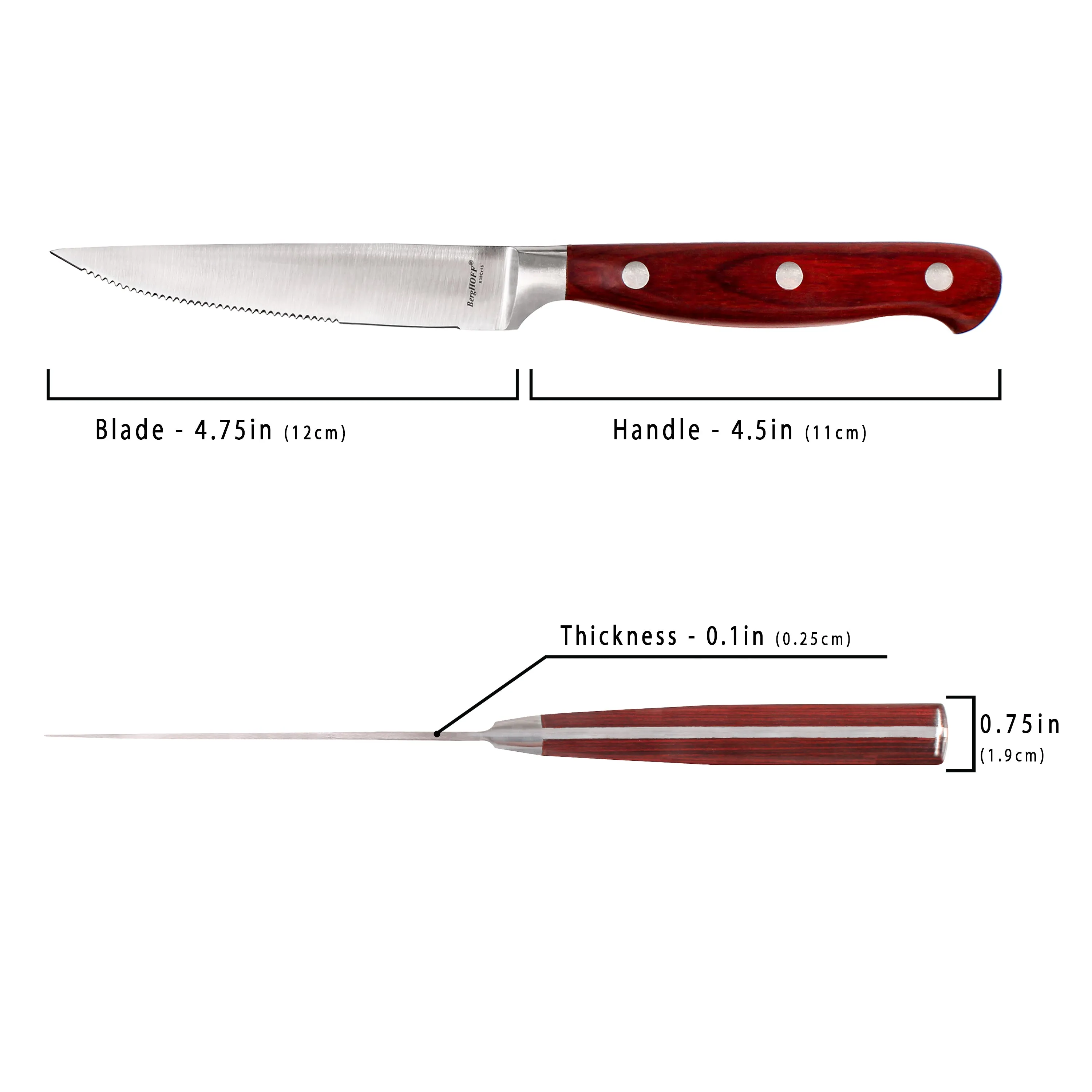 BergHOFF Pakka Wood 4pc Stainless Steel Steak Knife Set 4.75"