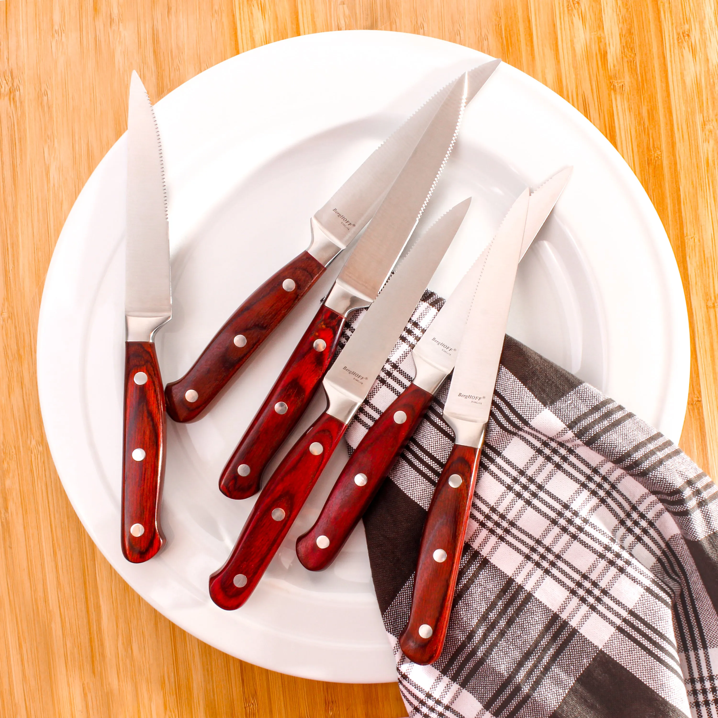 BergHOFF Pakka Wood 4pc Stainless Steel Steak Knife Set 4.75"
