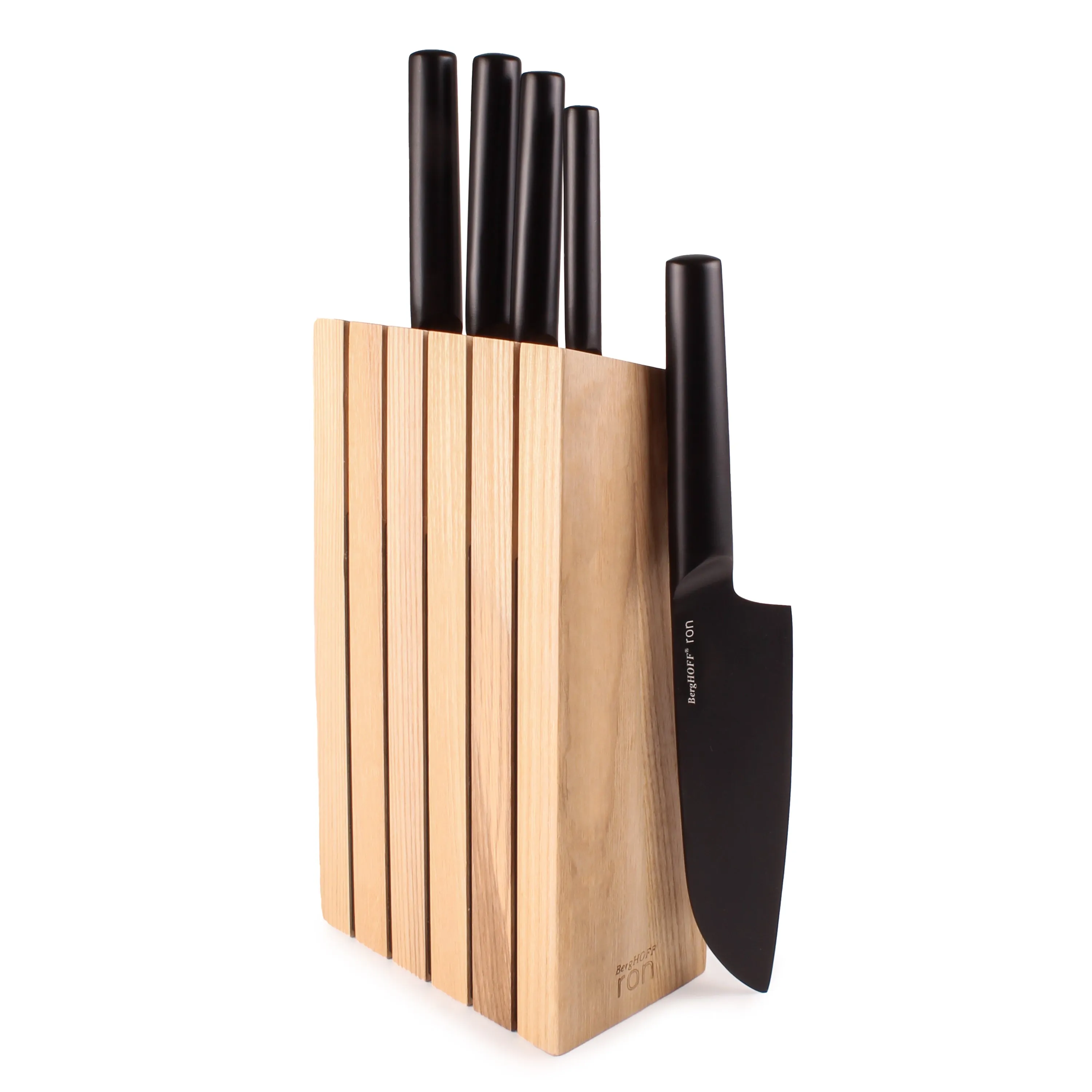 BergHOFF Ron Stainless Steel 6pc Knife Block Set, Black Food Storage,Kitchen Storage