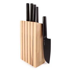 BergHOFF Ron Stainless Steel 6pc Knife Block Set, Black Food Storage,Kitchen Storage
