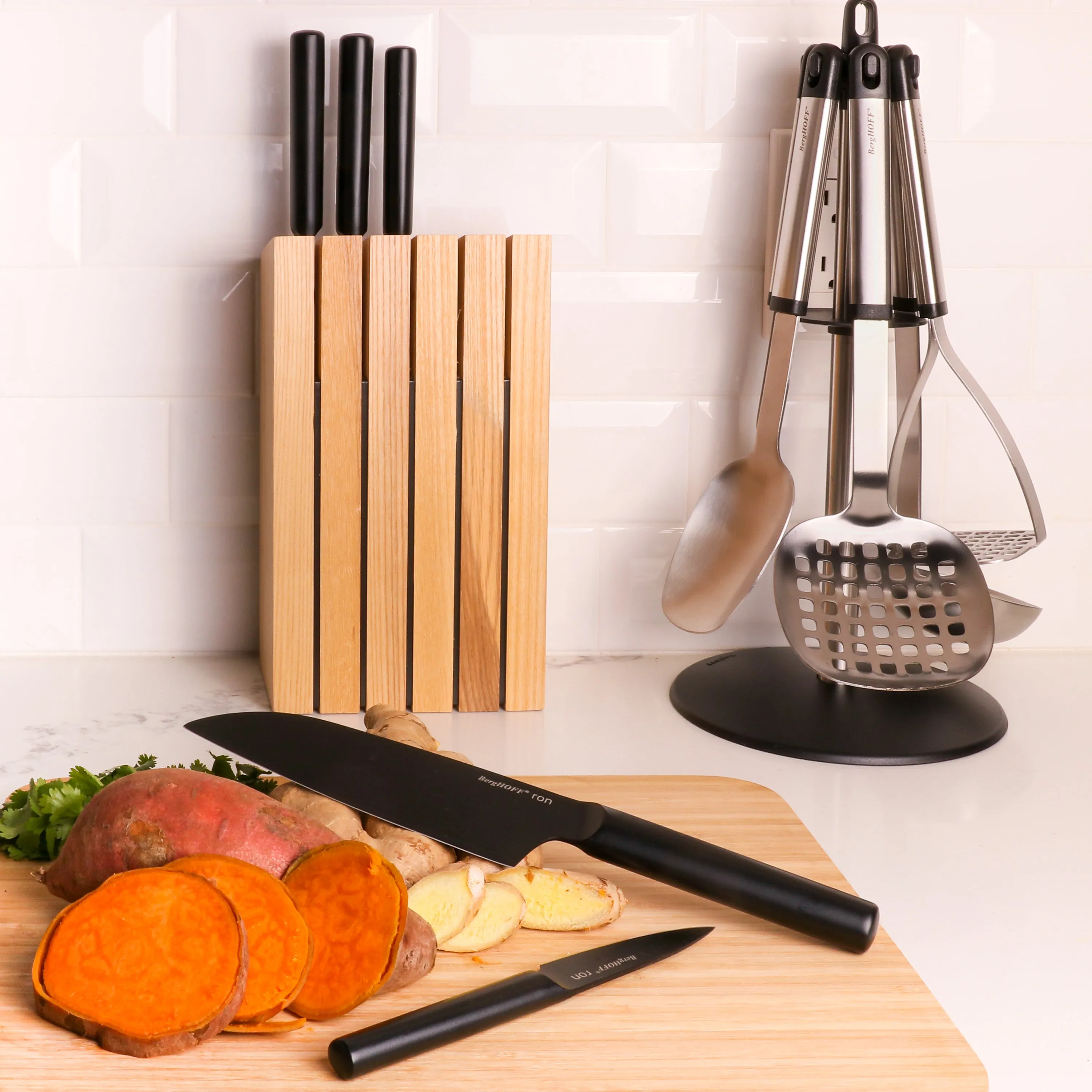 BergHOFF Ron Stainless Steel 6pc Knife Block Set, Black