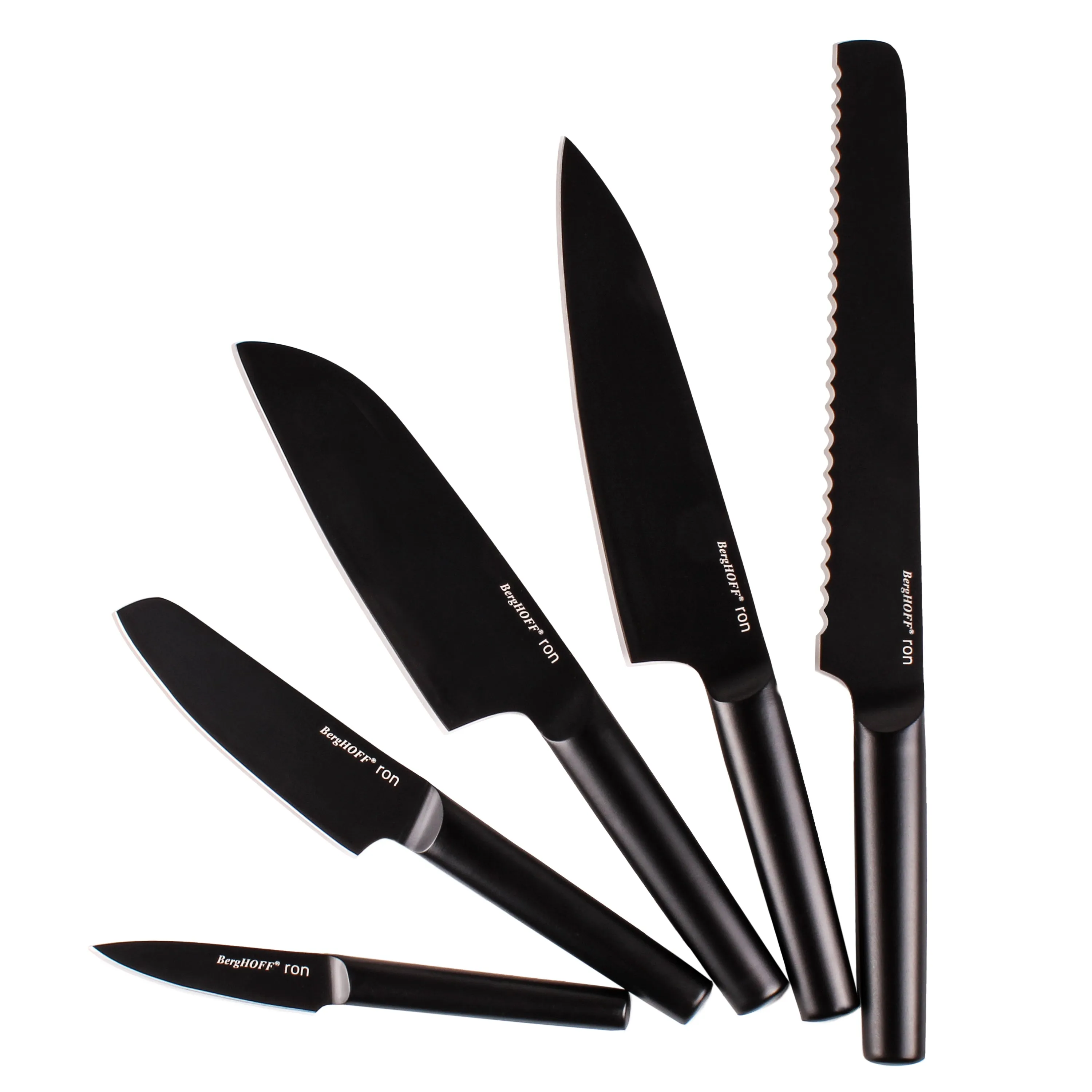 BergHOFF Ron Stainless Steel 6pc Knife Block Set, Black