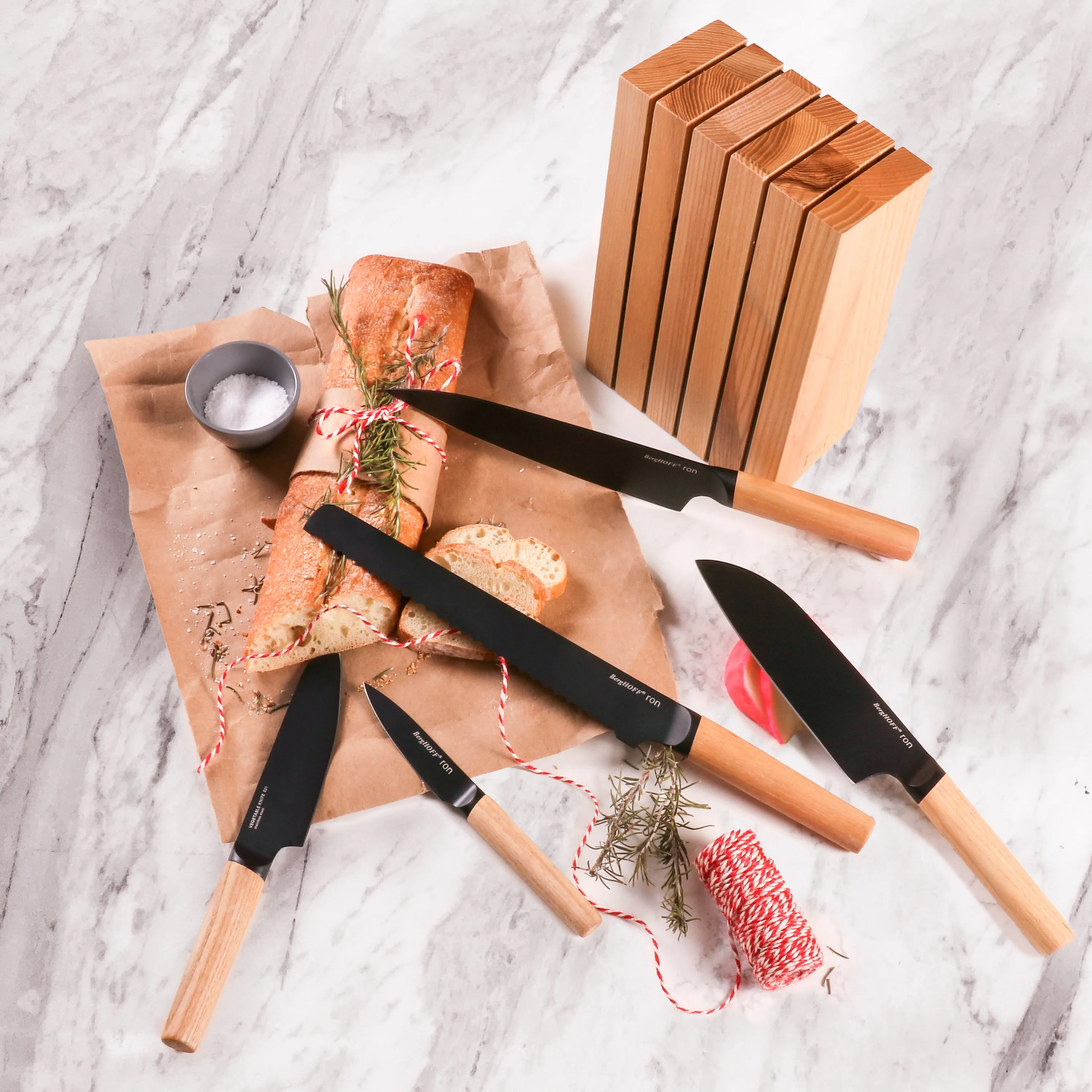 BergHOFF Ron Stainless Steel 6pc Knife Block Set, Natural