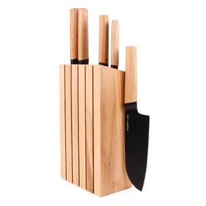 BergHOFF Ron Stainless Steel 6pc Knife Block Set, Natural Food Storage,Kitchen Storage