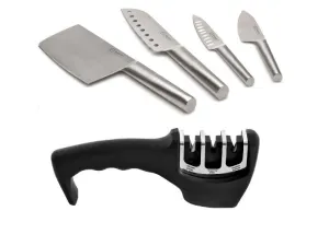 BergHOFF Straight 5pc 18/10 Stainless Steel Specialty Knife Set with 3-Slot Sharpener Food Storage,Kitchen Storage