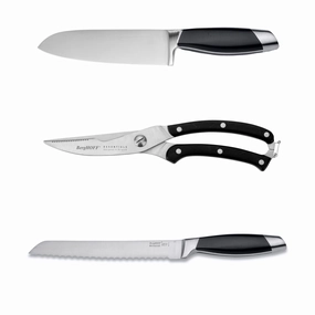 BergHOFF Moon 3-Pc Stainless Steel Cutlery Set Chef's Knife Serrated Bread Knife Poultry Shear PP Handle Food Storage,Kitchen Storage