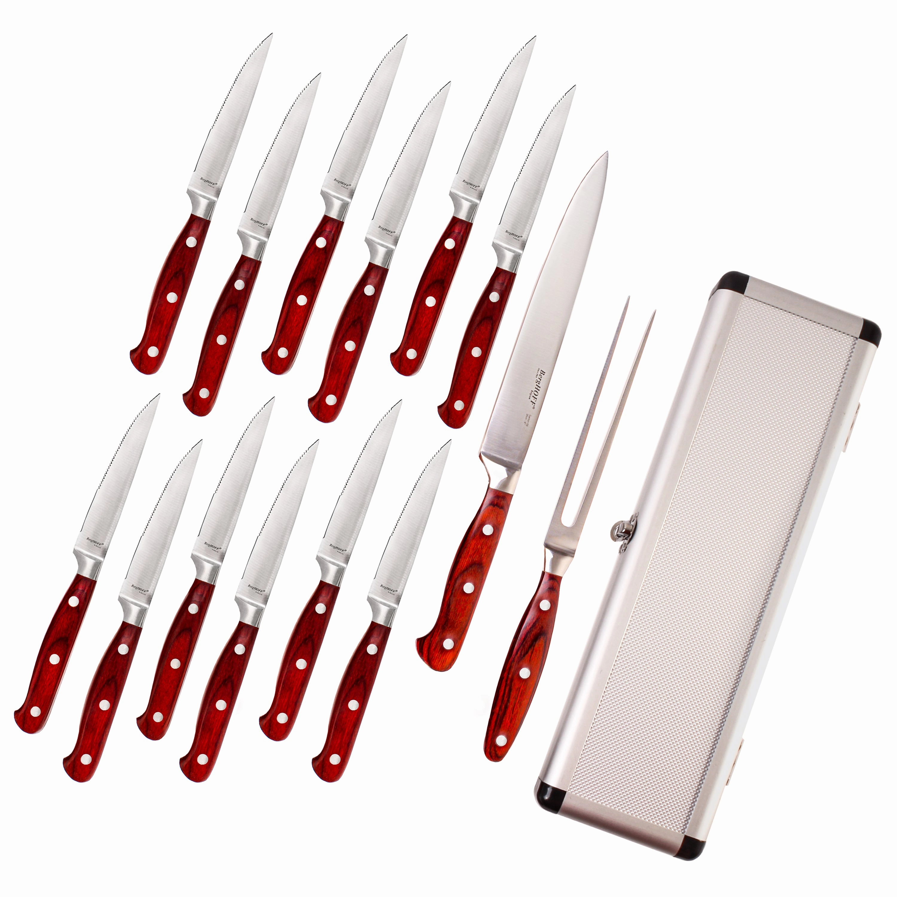 BergHOFF Pakka Wood 15pc Stainless Steel Steak & Carving Knife Set Food Storage,Kitchen Storage