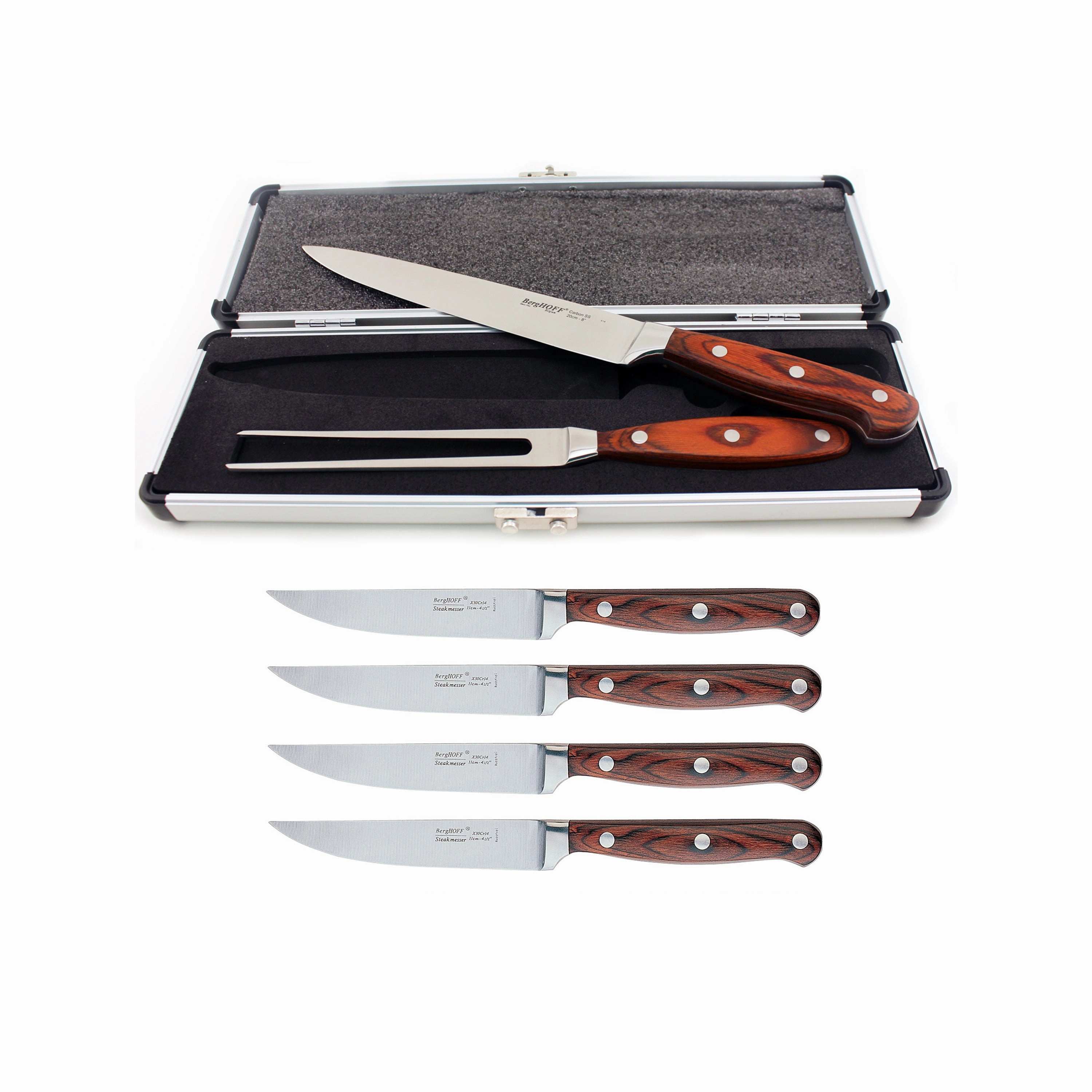 BergHOFF Pakka Wood 7pc Stainless Steel Steak & Carving Knife Set Food Storage,Kitchen Storage