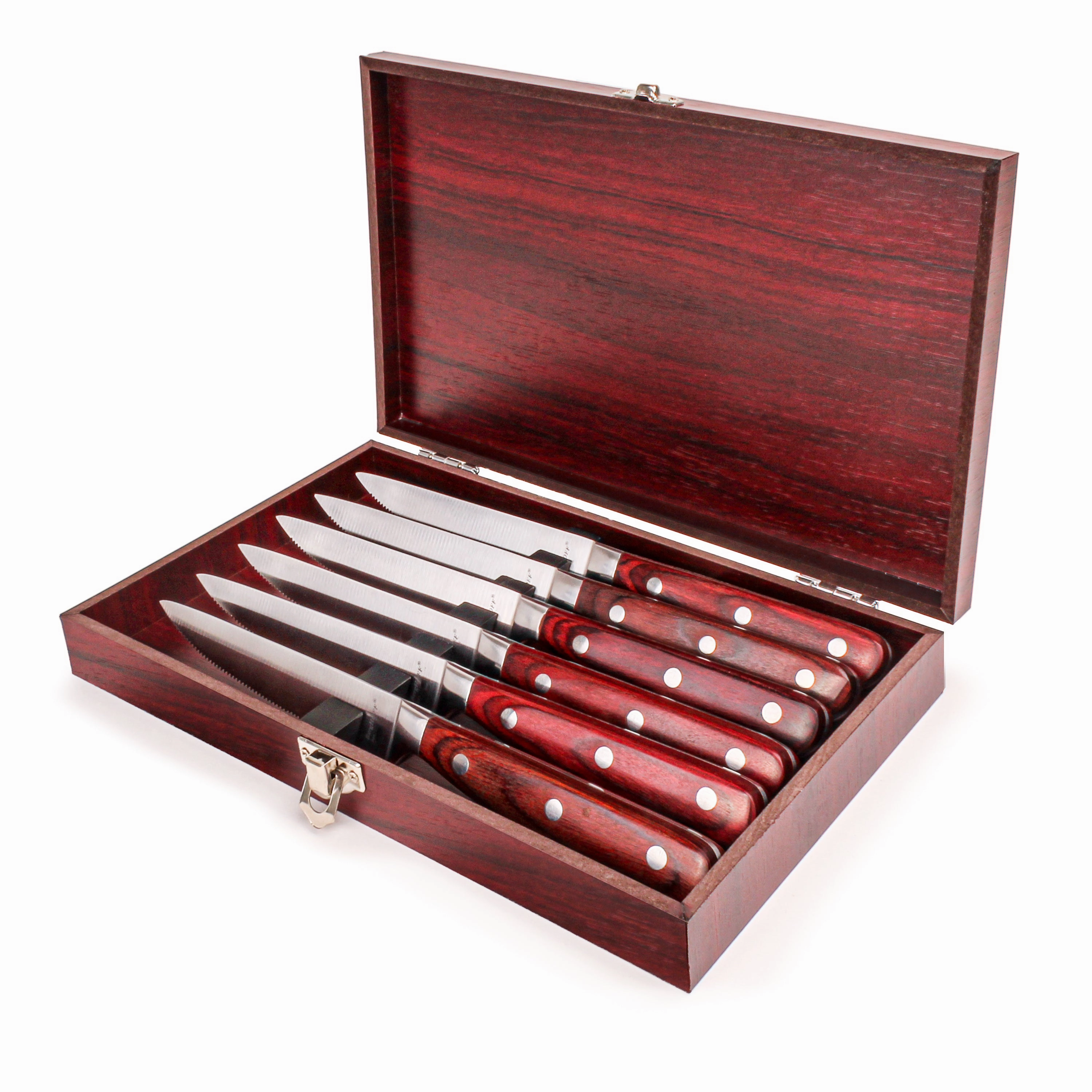 BergHOFF Pakka Wood 7pc Stainless Steel Steak Knife Set with Wood Case
