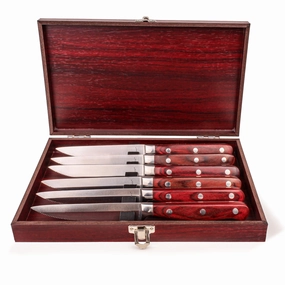 BergHOFF Pakka Wood 7pc Stainless Steel Steak Knife Set with Wood Case Food Storage,Kitchen Storage