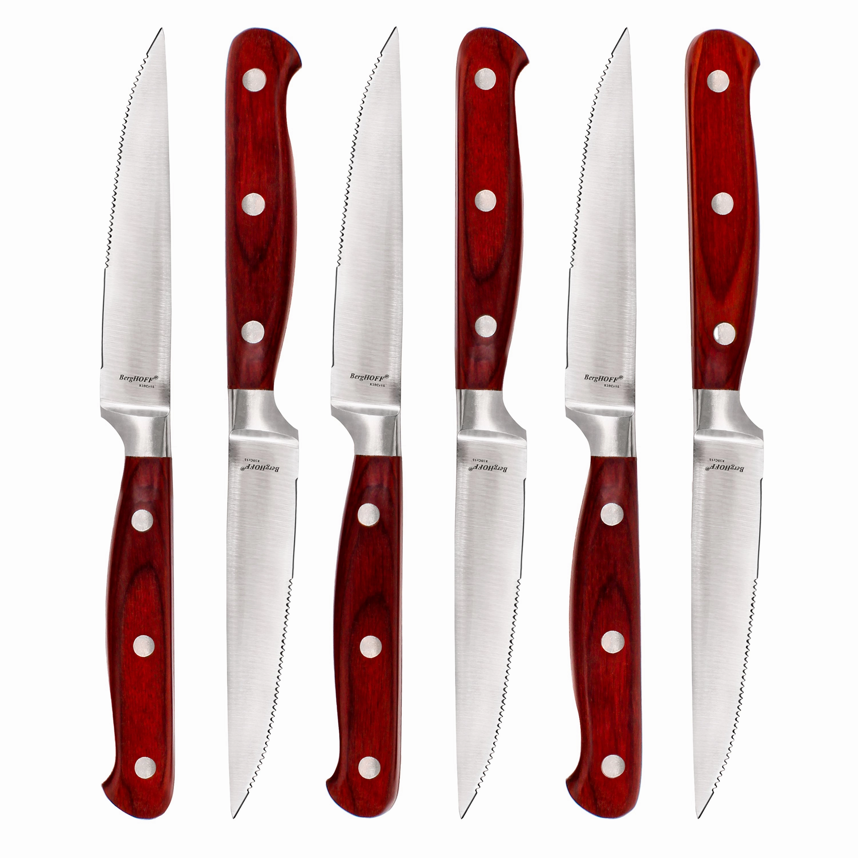 BergHOFF Pakka Wood 7pc Stainless Steel Steak Knife Set with Wood Case