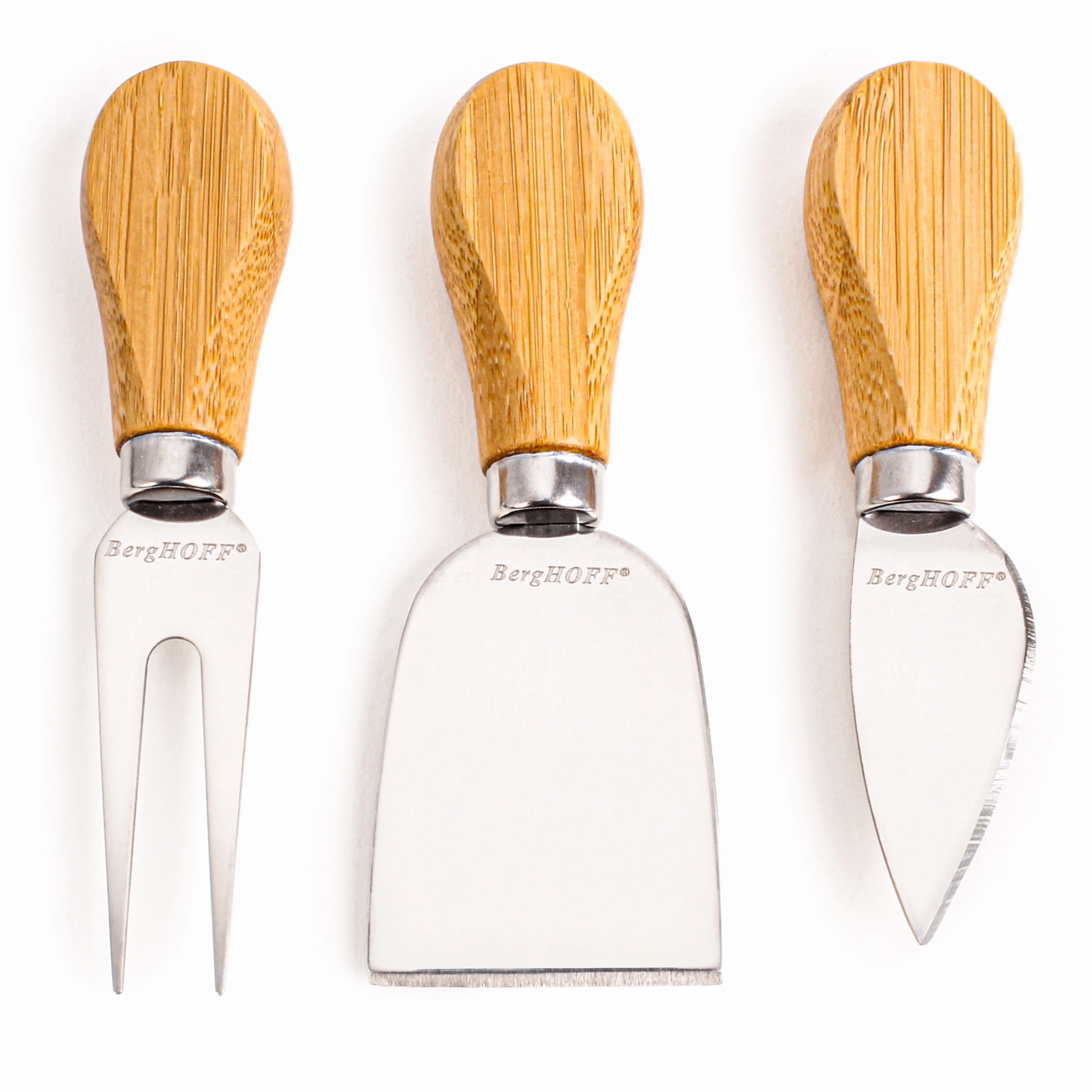 BergHOFF Stainless Steel 4pc Cheese Knives with Bamboo Paddle Board Set, 22x7.9x1"