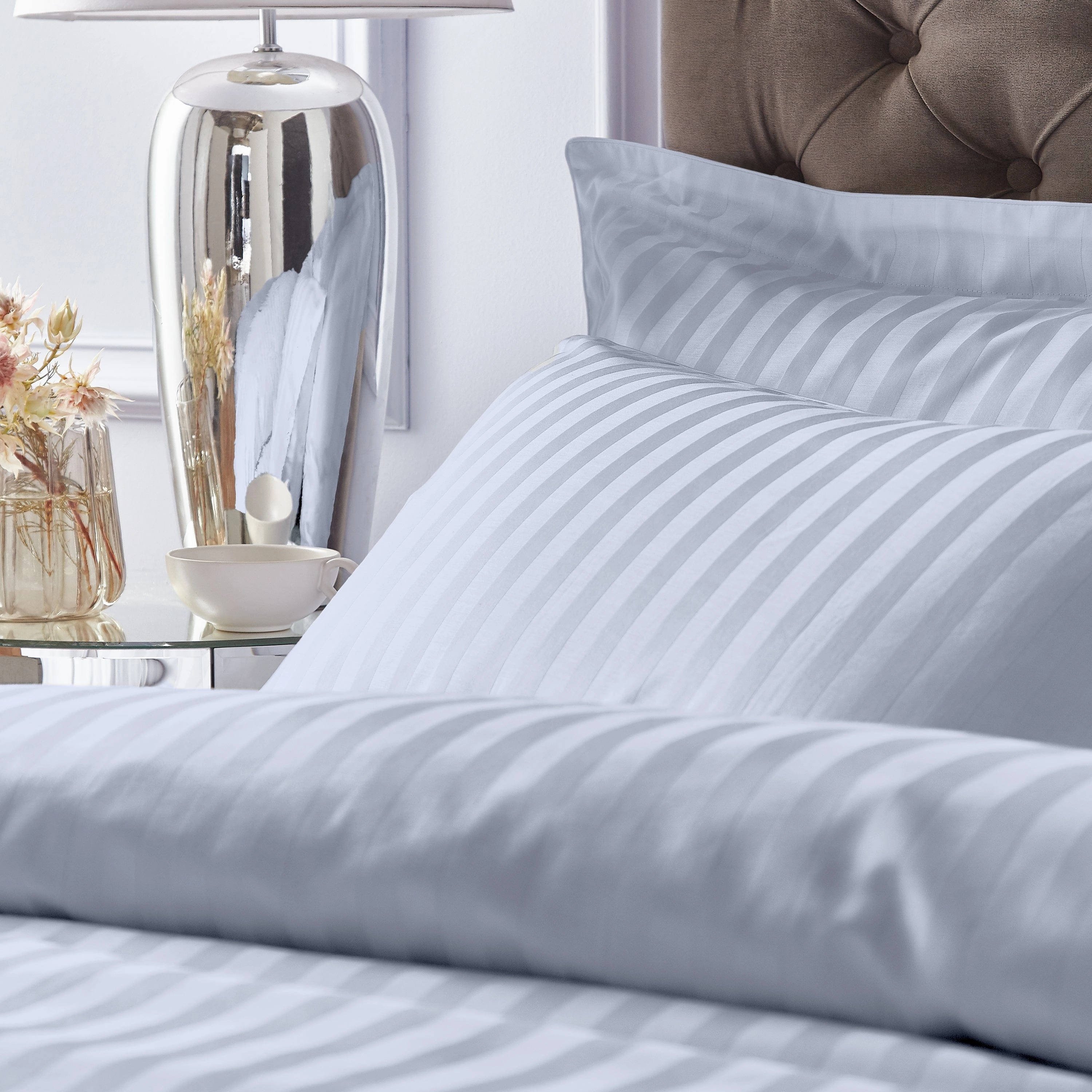 Bianca Fine Linens 200TC Cotton Sateen Stripe Silver Duvet Cover Set