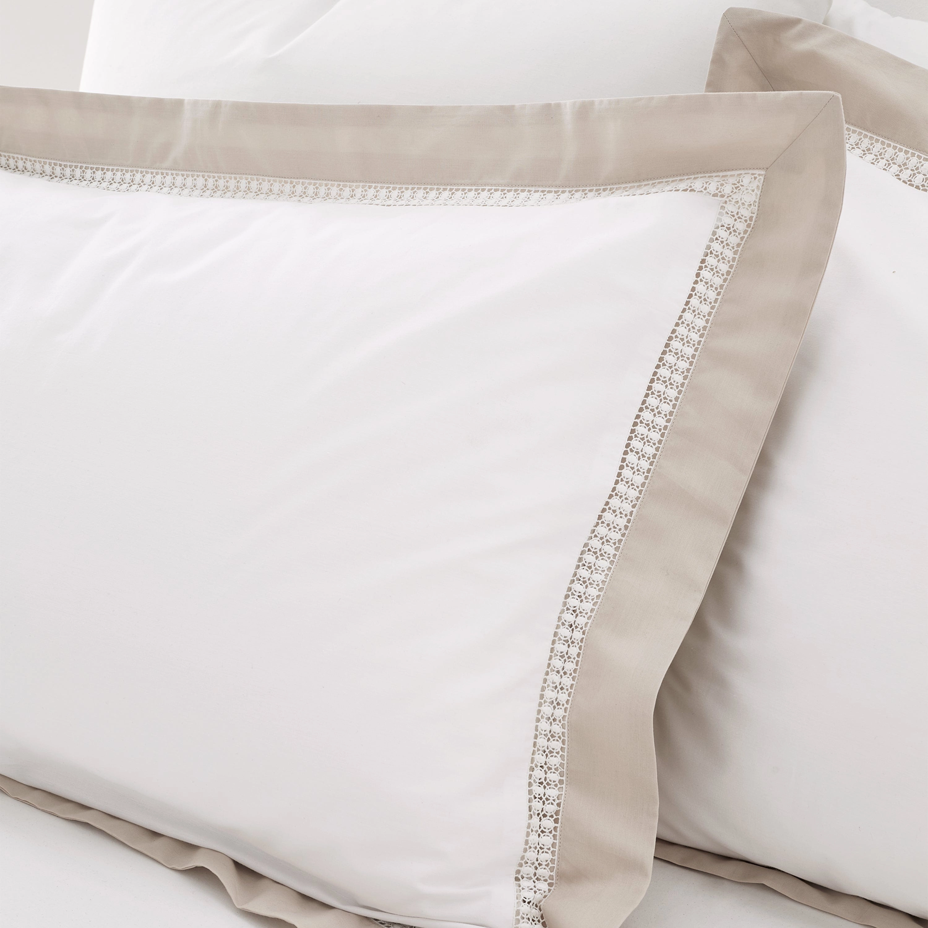 Bianca Fine Linens Oxford Lace 200 Thread Count Cotton Single Duvet Cover Set with Pillowcase White Natural