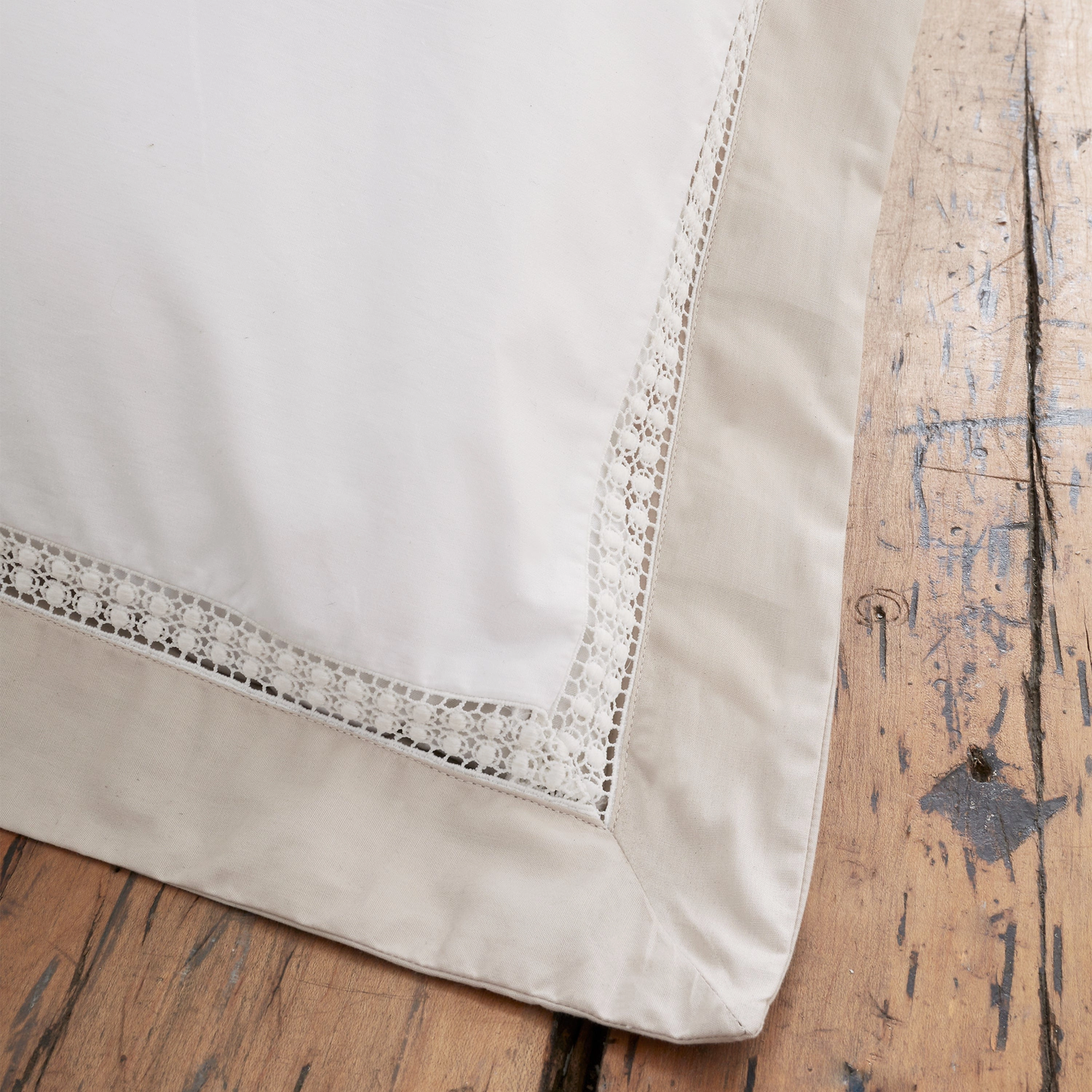 Bianca Fine Linens Oxford Lace 200 Thread Count Cotton Single Duvet Cover Set with Pillowcase White Natural