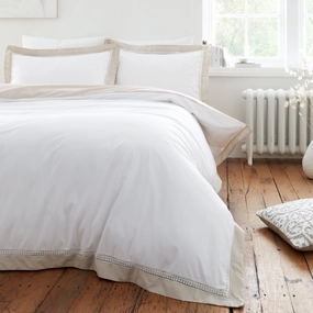 Bianca Fine Linens Oxford Lace 200 Thread Count Cotton Single Duvet Cover Set with Pillowcase White Natural Bedding,luxury bedding sets