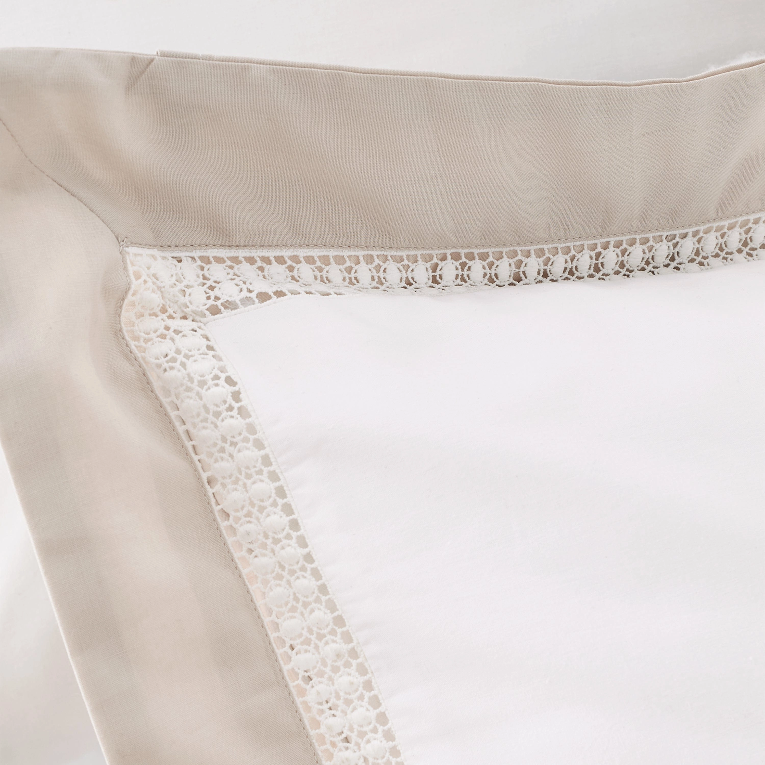 Bianca Fine Linens Oxford Lace 200 Thread Count Cotton Single Duvet Cover Set with Pillowcase White Natural