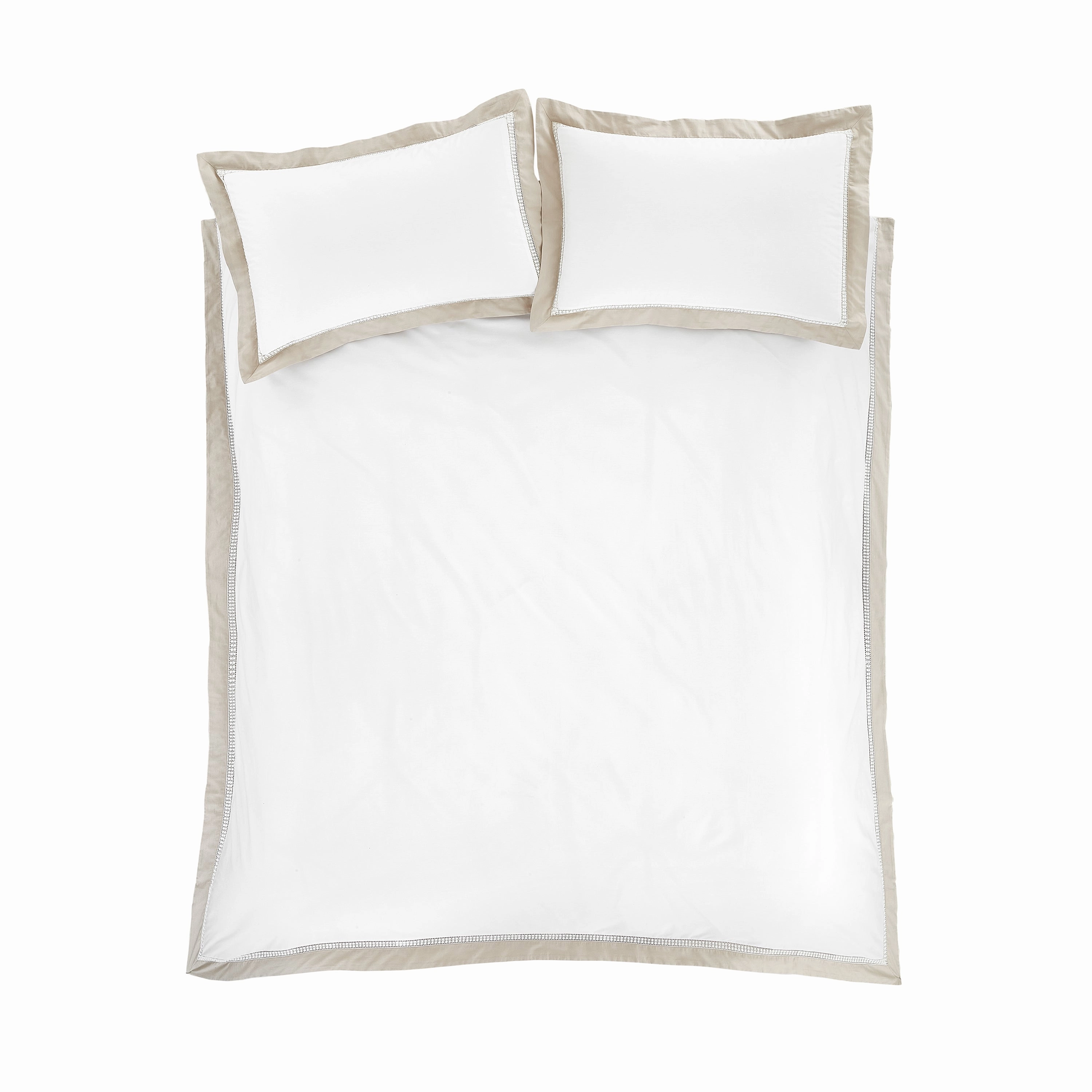Bianca Fine Linens Oxford Lace 200 Thread Count Cotton Single Duvet Cover Set with Pillowcase White Natural