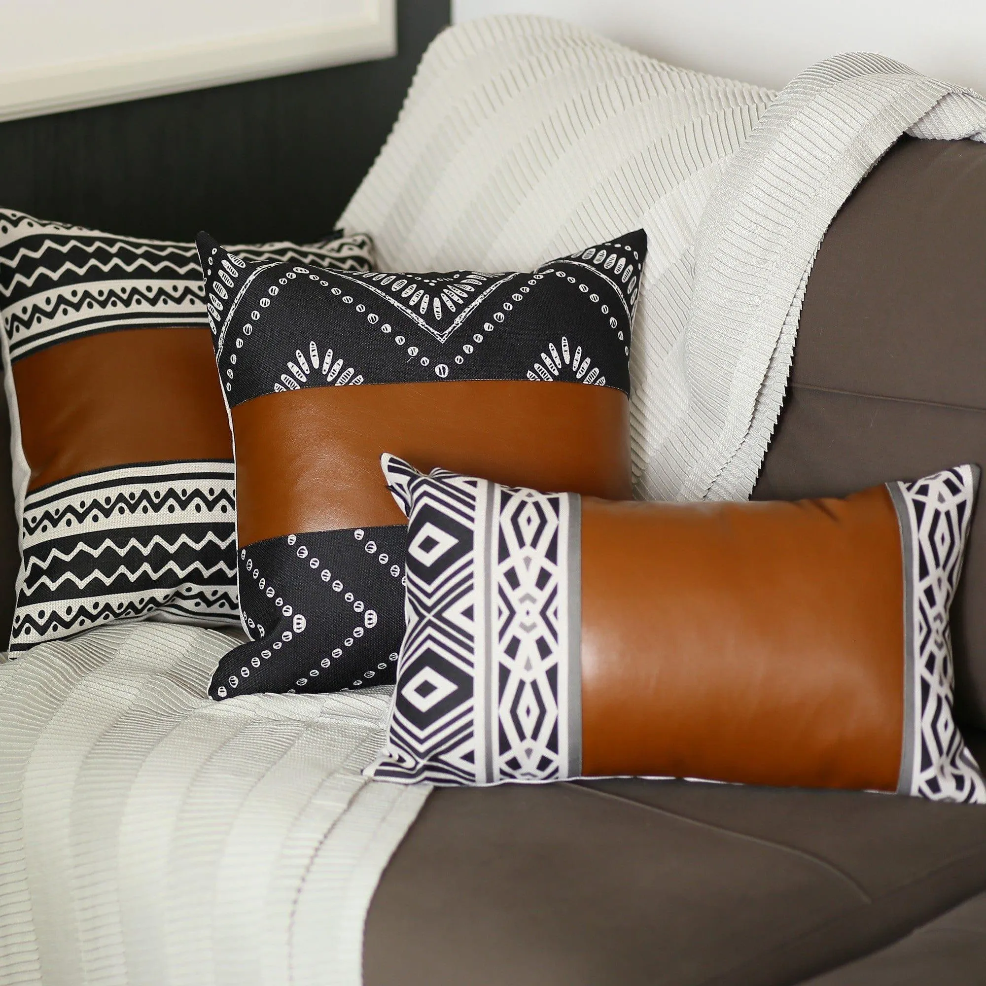 Black & White Faux Leather Pillow Cover