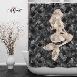 Black and Gold Mermaid Silhouette Shower Curtains and Optional Bath Mats Lighting,Lamps Fixtures