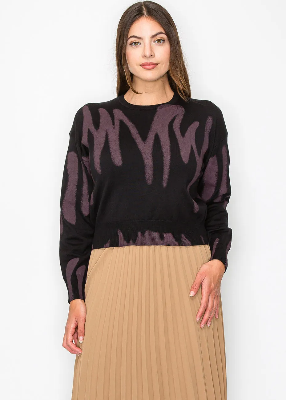 Black and Mauve Abstract Print Sweater
