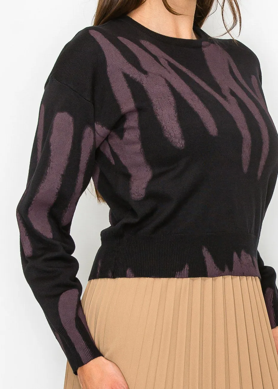 Black and Mauve Abstract Print Sweater