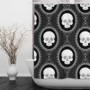 Black and White Cameo Skull Shower Curtains and Optional Bath Mats Lighting,Lamps Fixtures