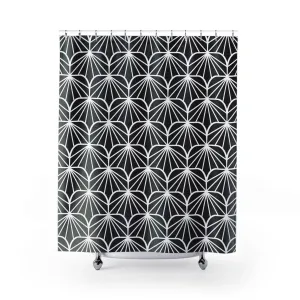 Black and White fabric shower curtain | Art Deco Bath Decor Lighting,Home Lighting