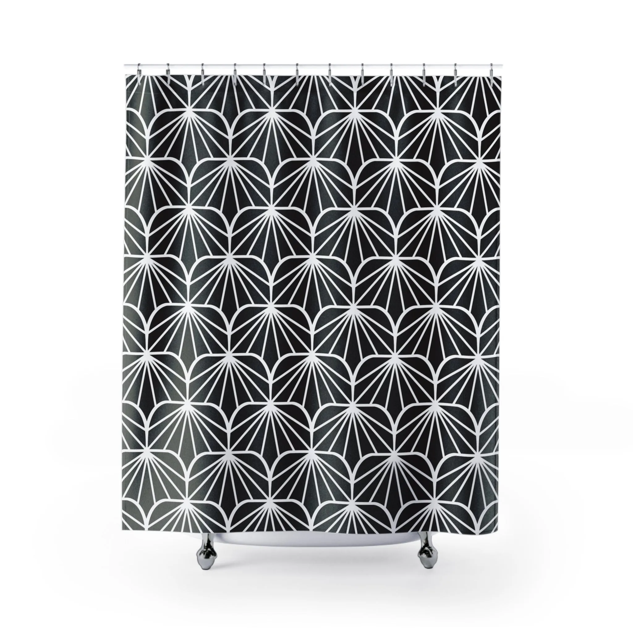 Black and White fabric shower curtain | Art Deco Bath Decor Lighting,Home Lighting