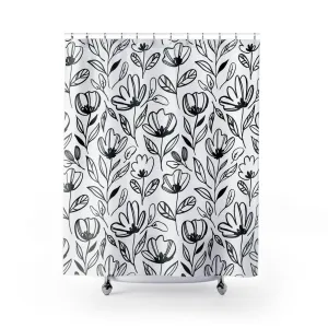 Black and White Fabric Shower Curtain | Cute Floral Bath Curtain Lighting,Home Lighting