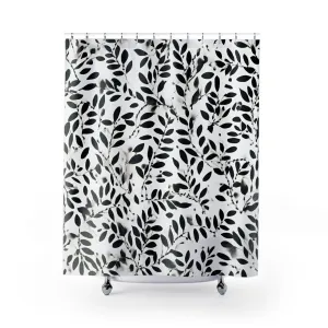 Black and White Fabric Shower Curtain | Floral Bath Curtain Lighting,Home Lighting
