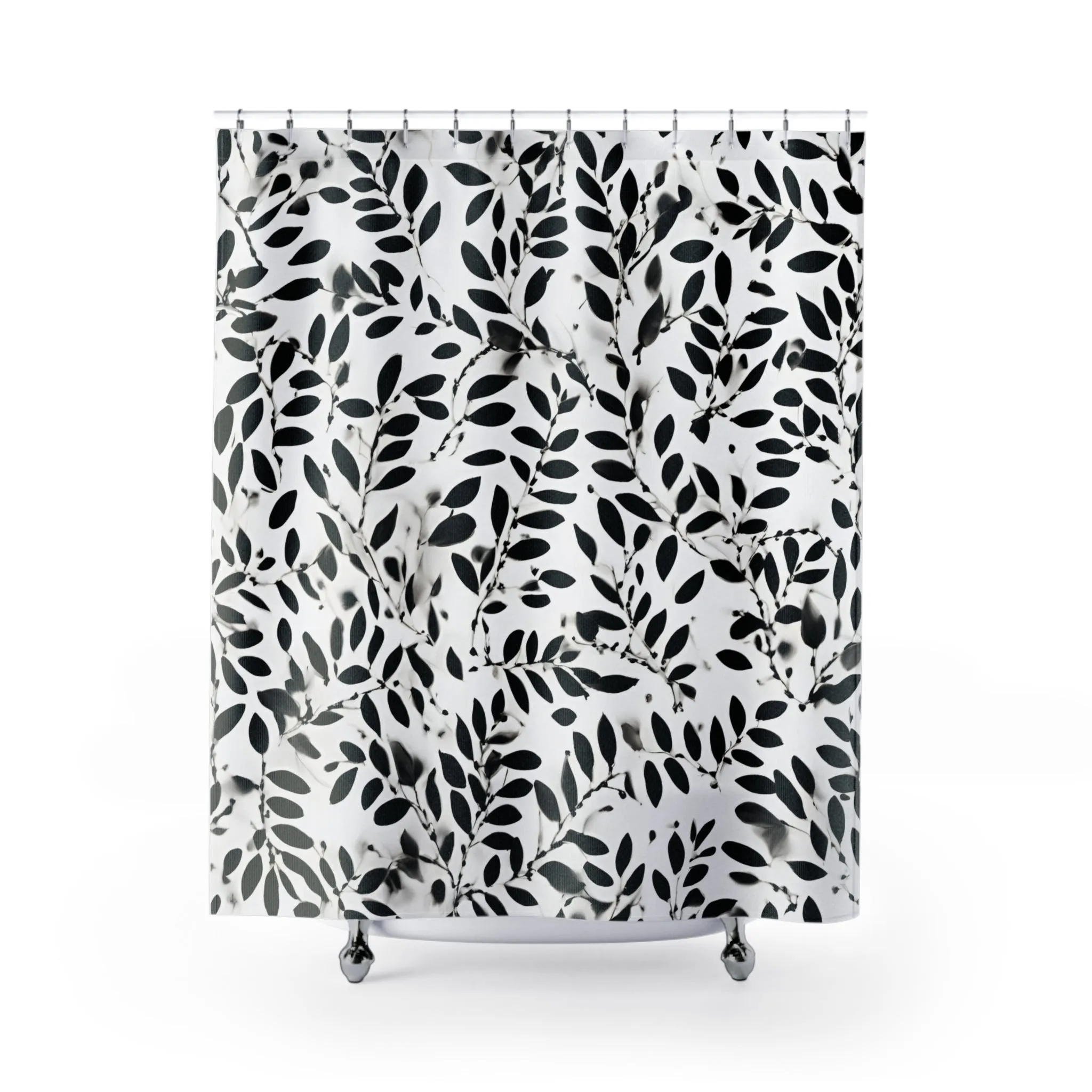 Black and White Fabric Shower Curtain | Floral Bath Curtain Lighting,Home Lighting