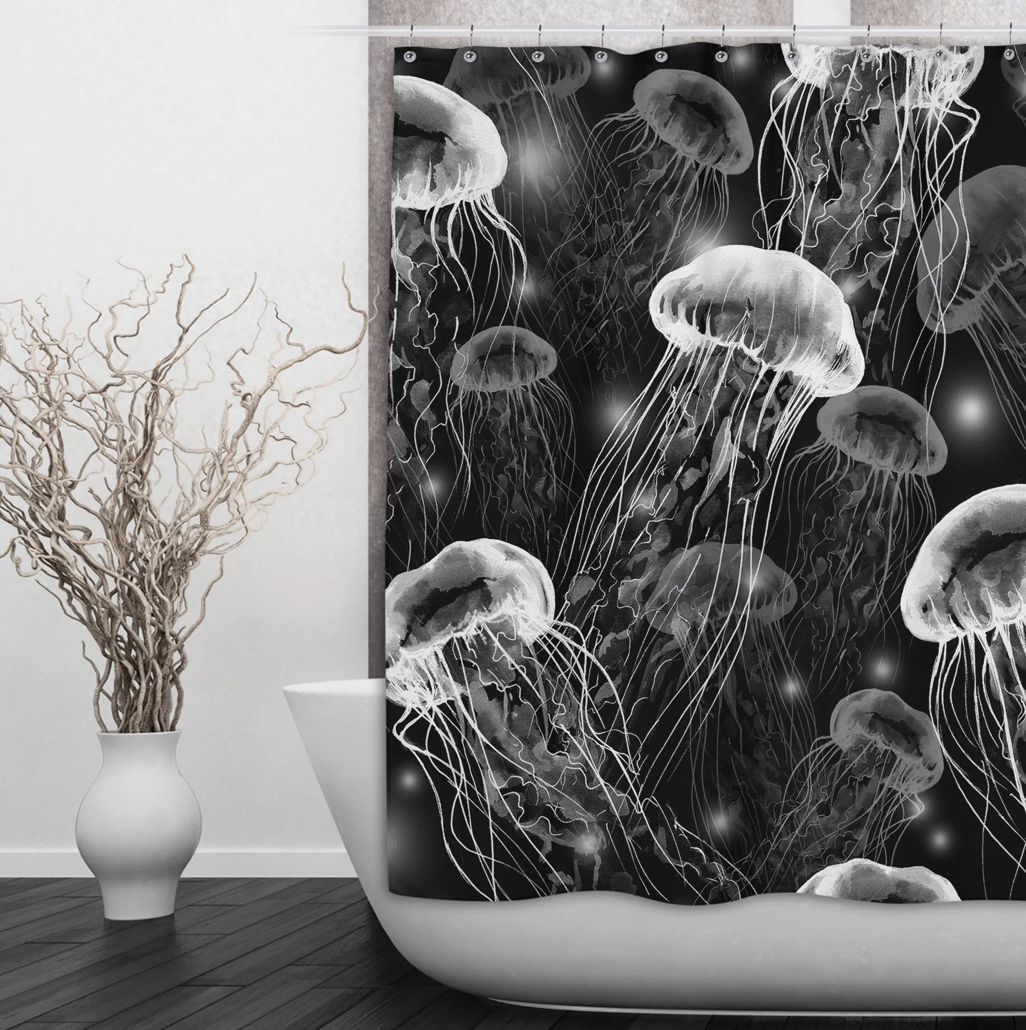 Black and White Jellyfish Shower Curtains and Optional Bath Mats Lighting,Lamps Fixtures