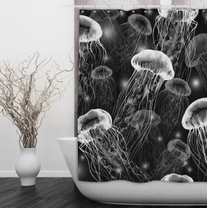 Black and White Jellyfish Shower Curtains and Optional Bath Mats Lighting,Lamps Fixtures