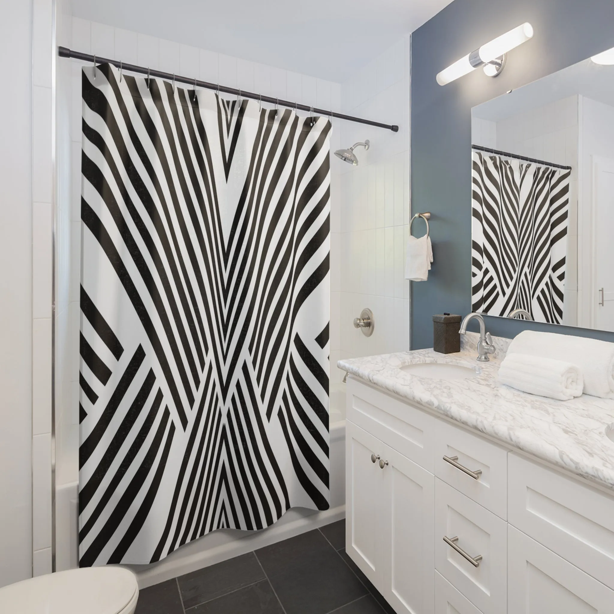 Black and White Shower Curtain | Art Deco Minimalist Bath Curtain