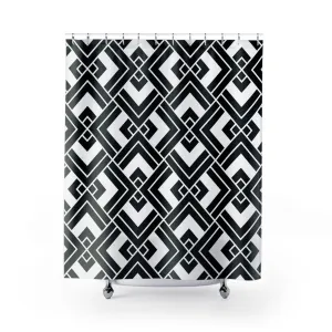 Black and White Shower Curtain | Geometric Black Bath Curtain Lighting,Home Lighting