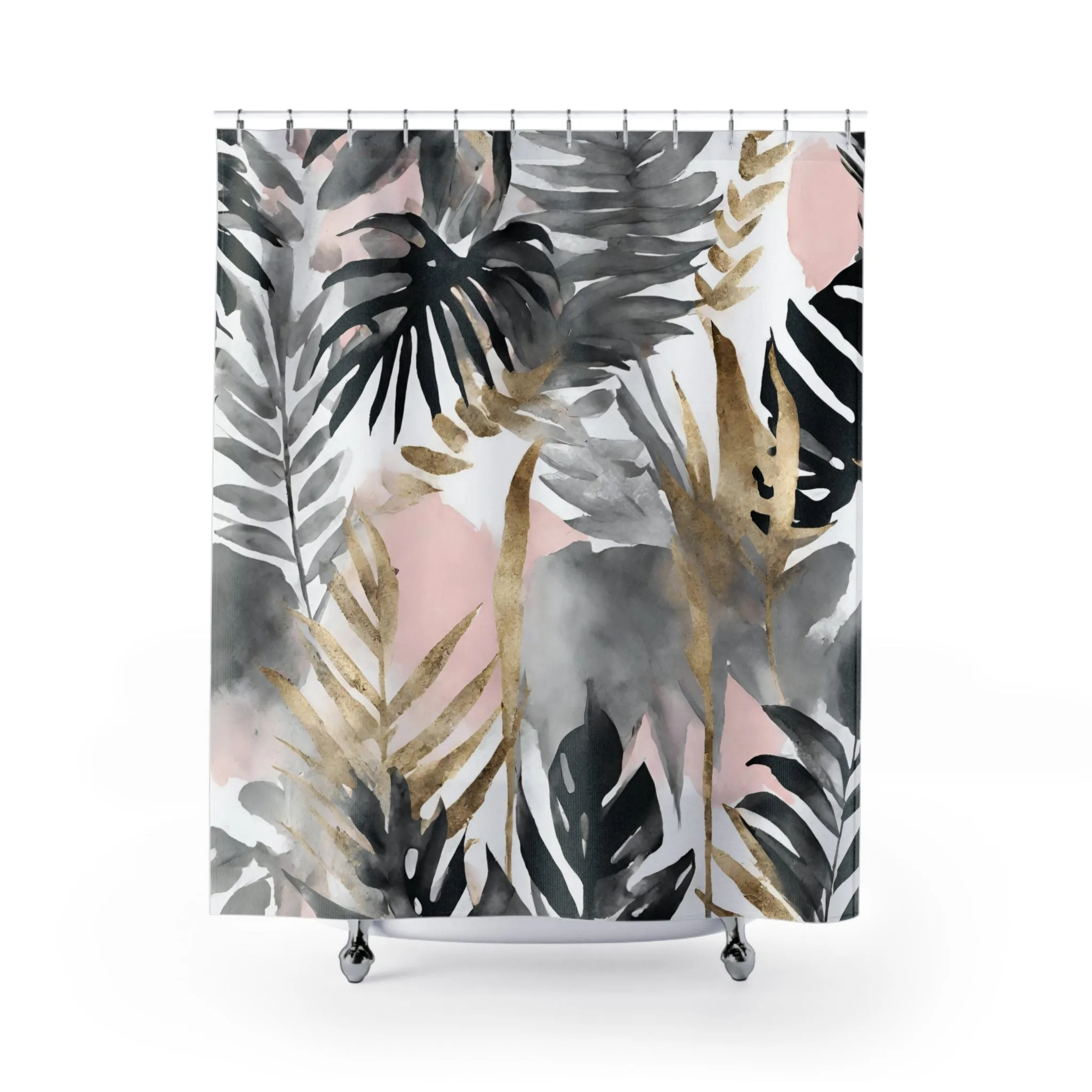 Black and White shower curtain | Grey Pink Watercolor Floral Lighting,Home Lighting