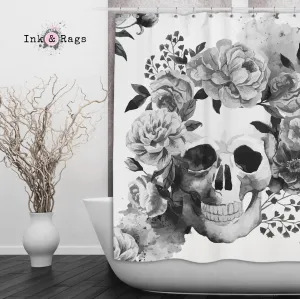 Black and White Watercolor Skull Shower Curtains and Optional Bath Mats Lighting,Lamps Fixtures