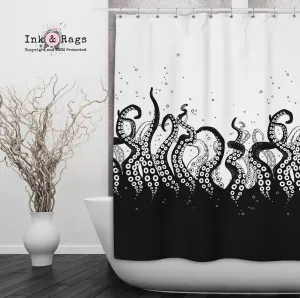 Black Bottom Octopus Tentacle Shower Curtains and Optional Bath Mats Lighting,Lamps Fixtures